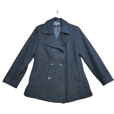 Abrigo para mujer Bromley Pea mediano negro forrado de lana solapa de doble botonadura Foto 1 de 4