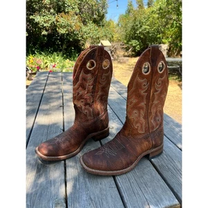 Boulet men’s 9 cowboy boots leather stitched square toe pulls western rodeo - Picture 1 of 9