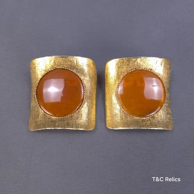 Pinzas para zapatos Musi vintage ámbar lucite cepillado tono dorado mediados de siglo modernas Foto 1 de 4