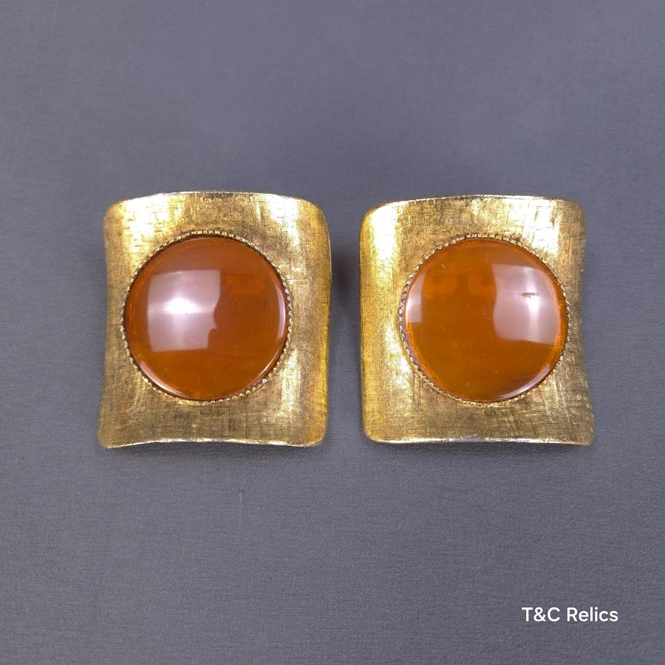 Pinzas para zapatos Musi vintage ámbar lucite cepillado tono dorado mediados de siglo modernas Foto 1 de 4