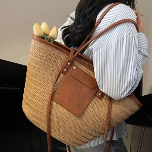 Vintage Style Woven Shoulder Bag Handmade Woven Beach Bag Summer Vacation - Picture 1 of 14