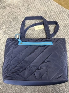Borsa da viaggio donna Macy's On 34th nylon trapuntato XL con slot bagaglio - Navy nuova con etichette - Foto 1 di 8