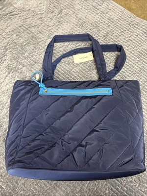 Macy's On 34th 绗缝尼龙 XL 女式旅行手提包带行李槽-海军蓝全新带标签 — 第 1/4 张图片