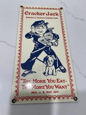 Vintage Cracker Jack Porcelain Reproduction Sign Advertising Sailor 12x6 - Image 1 of 4