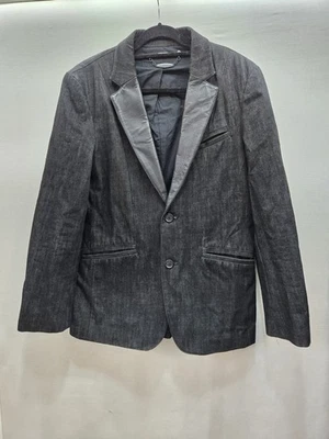 Armani Exchange Mens Black Denim Sports Jacket Coat Leather Lapel Sz M Grunge - Image 1 of 4