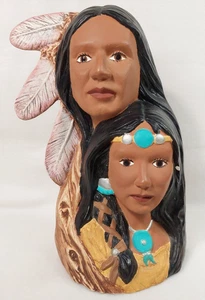 Statua ceramica nativi americani indiani vintage alta 8,75" dipinta a mano FIRMATA - Foto 1 di 6
