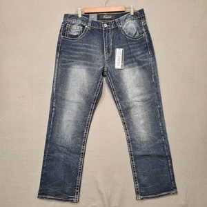 True Luck Men Classic Stretch Bootcut Denim Blue Jeans Size 34x30 Actual 35x30 - Picture 1 of 7