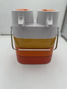 VTG Double Coffee Carafe Orange Red 70s Warmer Travel MADE IN JAPAN - Picture 1 of 8