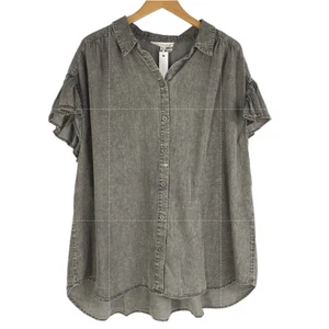 Jane + Delancey Schmetterlingsärmel Knopfleiste Shirt Damen 2X Vintage grau Fee Grunge - Bild 1 von 7