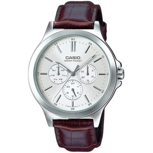 Casio Men Enticer Leather Analog White Dial Mtp-V300L-7Audf (A1177) Brown - Picture 1 of 6