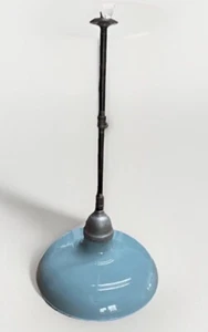 Antique Delphite Blue Enamel Barn Shade Industrial Vintage Light Pendant RARE - Picture 1 of 14