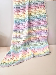 Crocheted Rainbow Baby Blanket, By Willowolf Creations - Picture 1 of 3