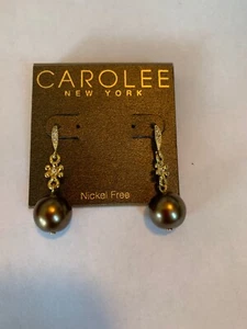 34 $ Carolee goldfarbene 1,25" braune Kunstperlen & Pavé Ohrhänger R79 - Bild 1 von 6