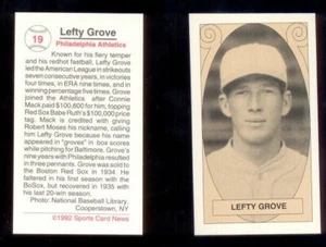 1992 Sports Card News LEFTY GROVE Philadelphia Baltimore Tobacco Magazine Card - Picture 1 of 1