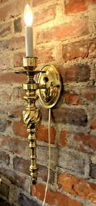 Vintage Brass Wall Sconce Lamp Light Electric On/Off Switch in Cord 19" WORKS - Picture 1 of 22