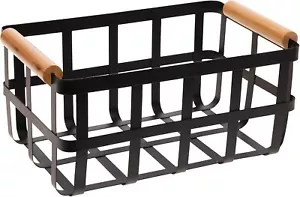 Rectangular Metal Storage Basket with Bamboo Handles | Large - Picture 1 of 5