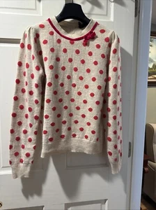 Women's Beige Polka Dot Cashmere Sweater - Picture 1 of 8