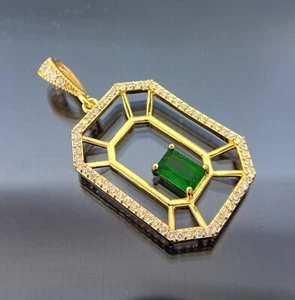 Impresionante colgante italiano de oro de 18 quilates con diopsido simulado de 18 quilates GF de 25 mm - Imagen 1 de 11