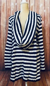2X Maglione Donna Ashley Stewart Blu Bianco Righe Drappeggiato Collo Cappuccio Maglia Morbida - Foto 1 di 10