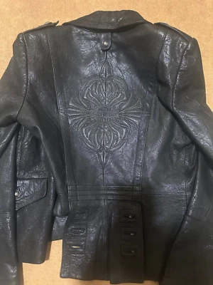 Chaqueta de cuero para mujer Harley Davidson XS forro verde abotonada Foto 1 de 4