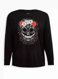 NWT Torrid Black Super Soft Sugar Skull Dolman Long Sleeve Tee 4X 26 - Picture 1 of 4