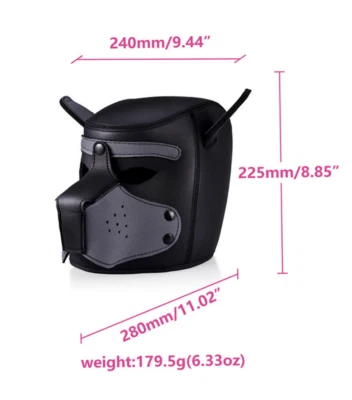 Máscara acolchoada de látex borracha role play cachorro cosplay cabeça cheia para casais BDSM - Imagem 1 de 4