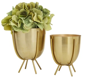 COSMOLIVING COSMOPOLITAN METAL INDOR OUTDOOR OVAL GOLD PLANTERS SET OF 2 7" NEW - Picture 1 of 7