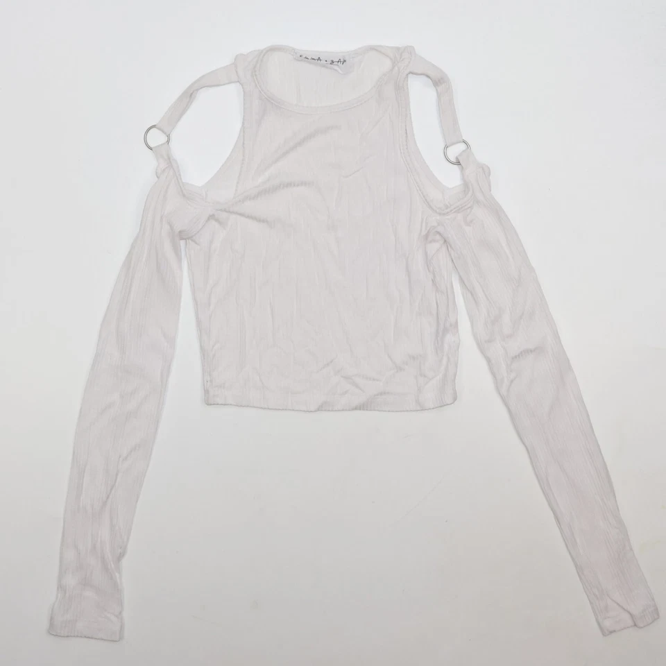 Emma & Sam Women White Studded Long Sleeve Cold Shoulder Top - Size Small - Image 1 of 4