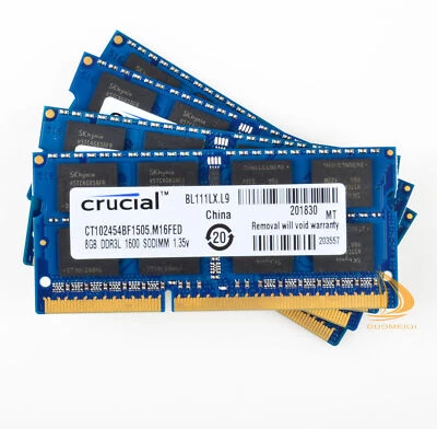 Crucial 4x 8GB 2Rx8 PC3L-12800S SODIMM RAM Laptop Memory Intel DDR3L 1600Mhz @DD - Image 1 of 4