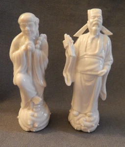 VINTAGE PAIR OF CHINESE BLANC DE CHINE FIGURINES ~ IMMORTALS ~ 20th CENTURY - Picture 1 of 10