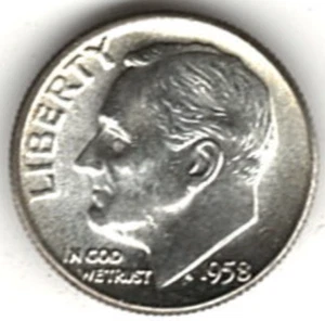 1958 ROOSEVELT DIME in BRILLANTI CONDIZIONI NON CIRCOLATE pz R 601 - Foto 1 di 4