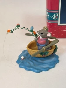 VTG Enesco Treasury Ornament Reeling In The Holidays "Nutshell" 1988 Fishing - Picture 1 of 15