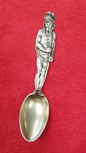 Shawnee Ganzkörper Indianer Indianer mit Schild Sterlingsilber Löffel - Bild 1 von 4
