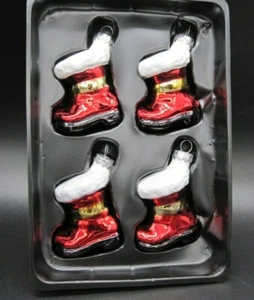 Neu 4er Set Christopher Radko Weihnachtsmann Stiefel Glas Weihnachtsschmuck - Bild 1 von 5