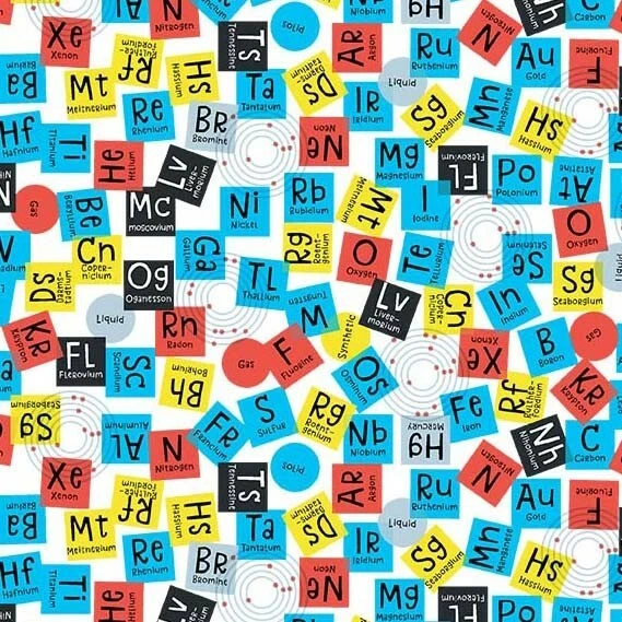 White Periodic Elements 44" fabric by Michael Miller, DC9720-whit-d, Stem Squad - Image 1 of 1