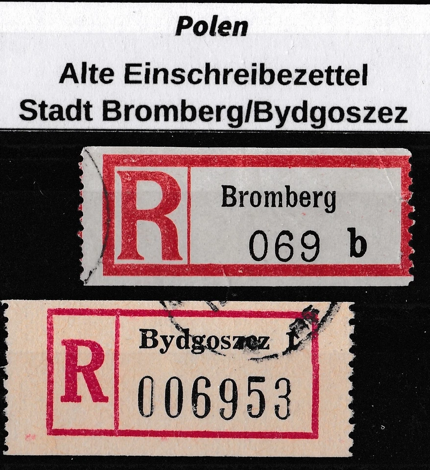 Alte  Einschreibemarken aus der Stadt Bromberg/Bydgoszcz' - Bild 1 von 1