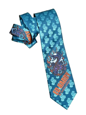 Corbata de seda Ed Hardy por Christian Audigier gráfica turquesa imagen de cobra y calavera Foto 1 de 4