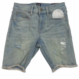 NWT GAP Girls Stretch High Rise Bermuda Shorts Sz 5-6-7 Light Wash Denim Rips - Picture 1 of 9