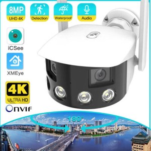 Outdoor 4K 8MP 180° Ultra Wide View Angle WIFI Dual Lens Fixed IP Camera PTZ Cam