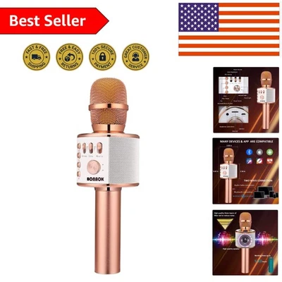 Micrófono de karaoke inalámbrico Bluetooth dorado rosa - Altavoz de mano 3 en 1 Foto 1 de 4