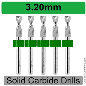 3,2 mm 0,126 Zoll Hartmetallbohrer FÜNF Stück 1/8" Schaft - Premium Vollhartmetall N - Bild 1 von 3