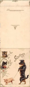 GRUSSKARTE FROHES NEUES JAHR KATZE HUND SCHWEIN MOTIV um 1899 STECKUNG - Bild 1 von 2