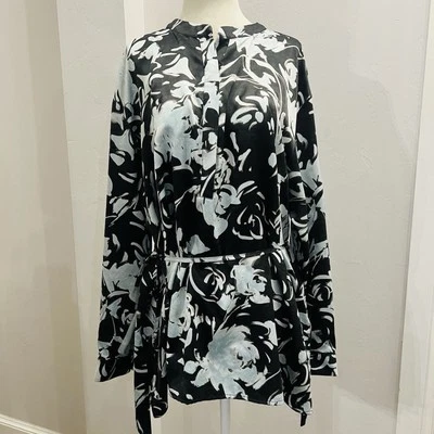 Просто Вера цветочный серый синий Shift платье круглый вырез длинным рукавом кнопка Топ Sz XL - Изображение 1 из 4