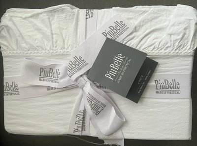 NUEVO Juego de sábanas PiuBelle Portugal con volantes King TODO algodón percal crujiente blanco Foto 1 de 4