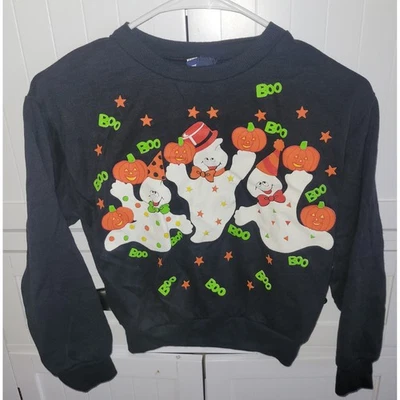 Sudadera Vintage Honors Halloween Fantasmas Calabazas Boo Estrellas Talla M 7/8 Retro Foto 1 de 4