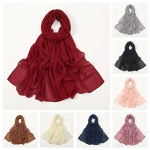 Women Plain Solid Crystal Scarf Shawl Wrap Summer Beach Autumn Long Wide Scarves - Picture 1 of 15