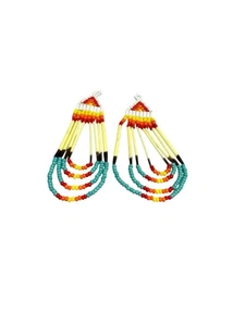 Pendientes colgantes de pluma de puercoespín con cuentas de semillas del suroeste nativo americano sin ganchos - Imagen 1 de 8