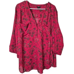 Torrid Harper Damen Top Größe 3 Rot Dunkelbraun Blumenmuster Herbst Urlaub Karriere V-Ausschnitt - Bild 1 von 7