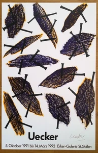 Günther Uecker, Lithographie zur Ausstellung, Erker-Galerie 1991-2, handsigniert - Bild 1 von 2