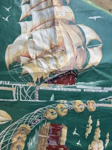 Vintage Puritan Trade Winds Nautical Ship Chintz Fabric Green 8 Yards - Picture 1 of 4